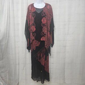 Eva Blue Dress Goth Boho Layered Fringed Beaded Maxi Floral Paisley Black 14